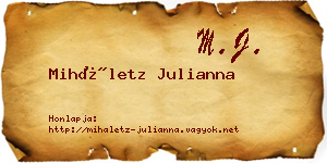 Miháletz Julianna névjegykártya